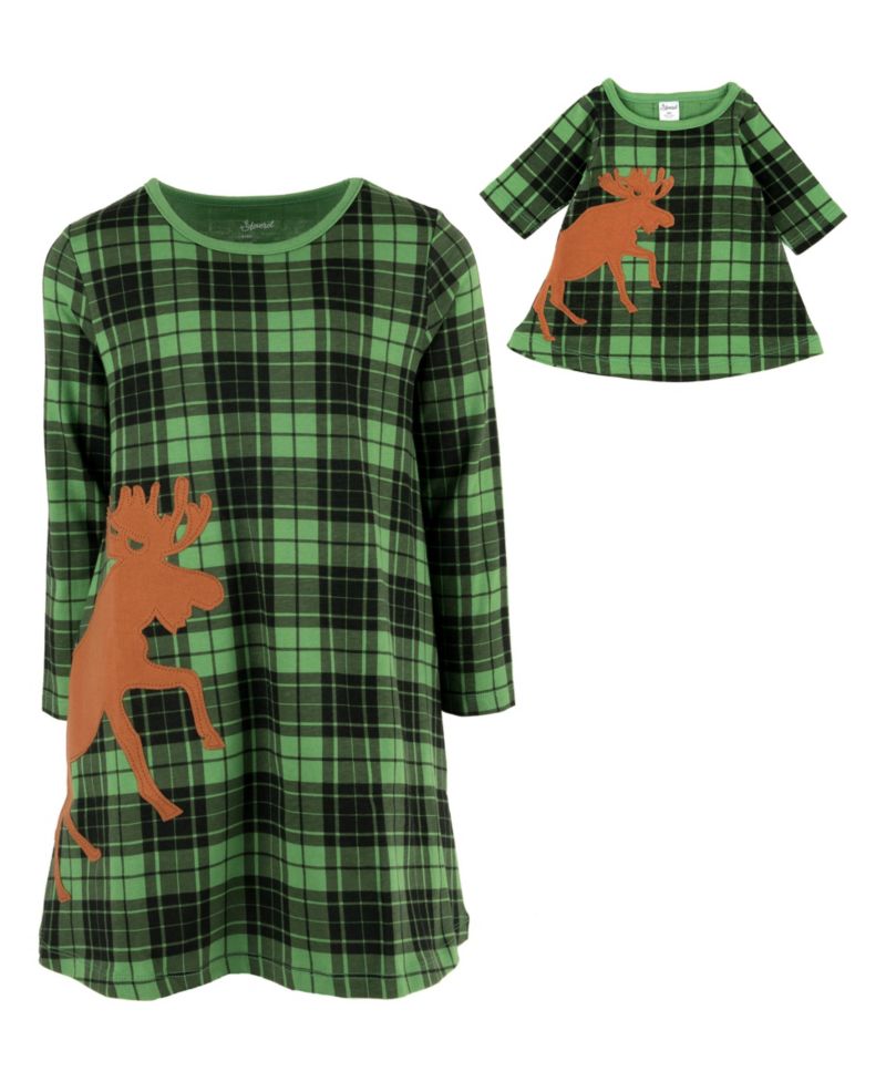 Girls' 4-16 Long-Sleeve A-Line Matching-Doll Girl and Doll Dress, 2-Piece Set