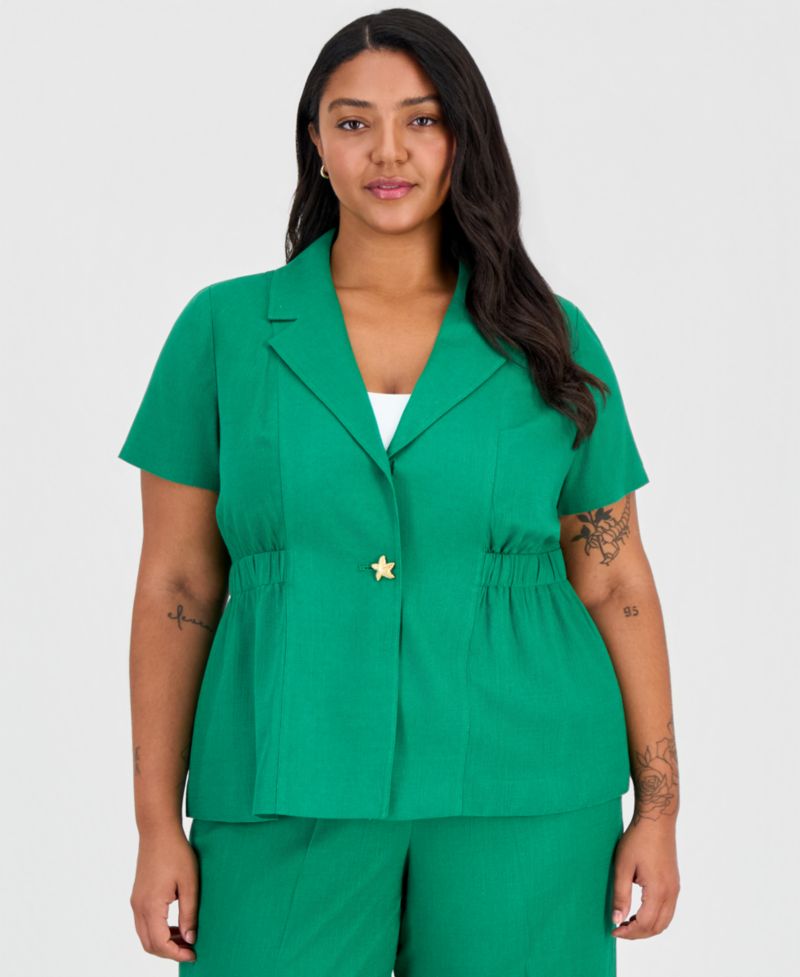ASL Plus Size Notch-Collar Short-Sleeve Jacket