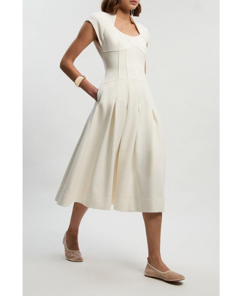 Women's Compact Stretch Dropped Waist Midi Dress