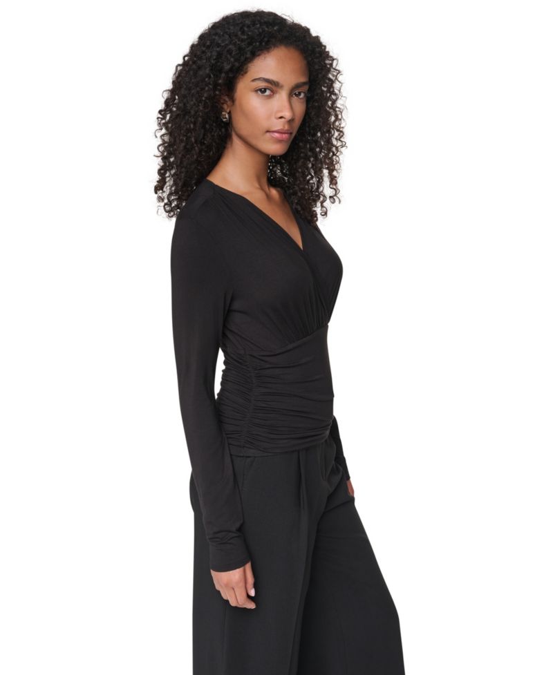 Women's V-Neck Ruched Knit Blouse