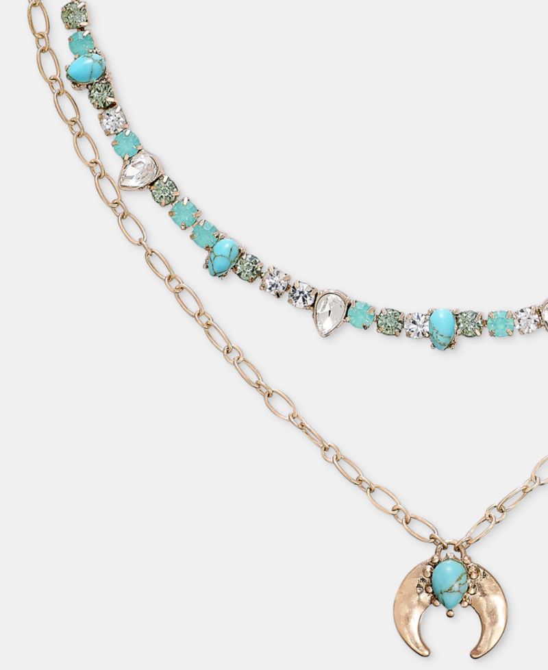 Mixed Stone Layered Pendant Necklace, 16" + 3" extender
