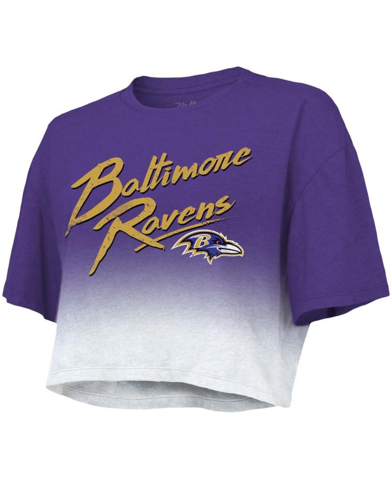 Women's Threads Lamar Jackson Purple, White Baltimore Ravens Drip-Dye Player Name and Number Tri-Blend Crop T-shirt
