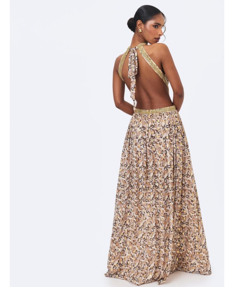 Women's Quinnlyn Cheetah-Print Halter Chiffon Maxi Dress