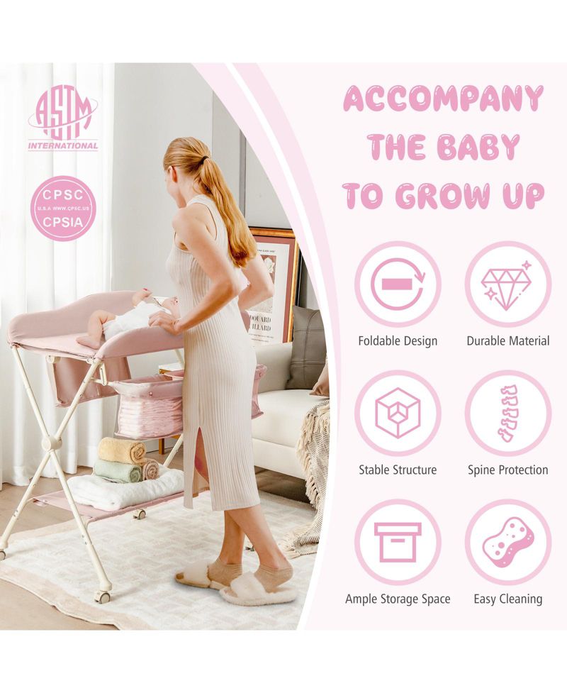 Infant Diaper Changing Table with Water Basin and Wheels