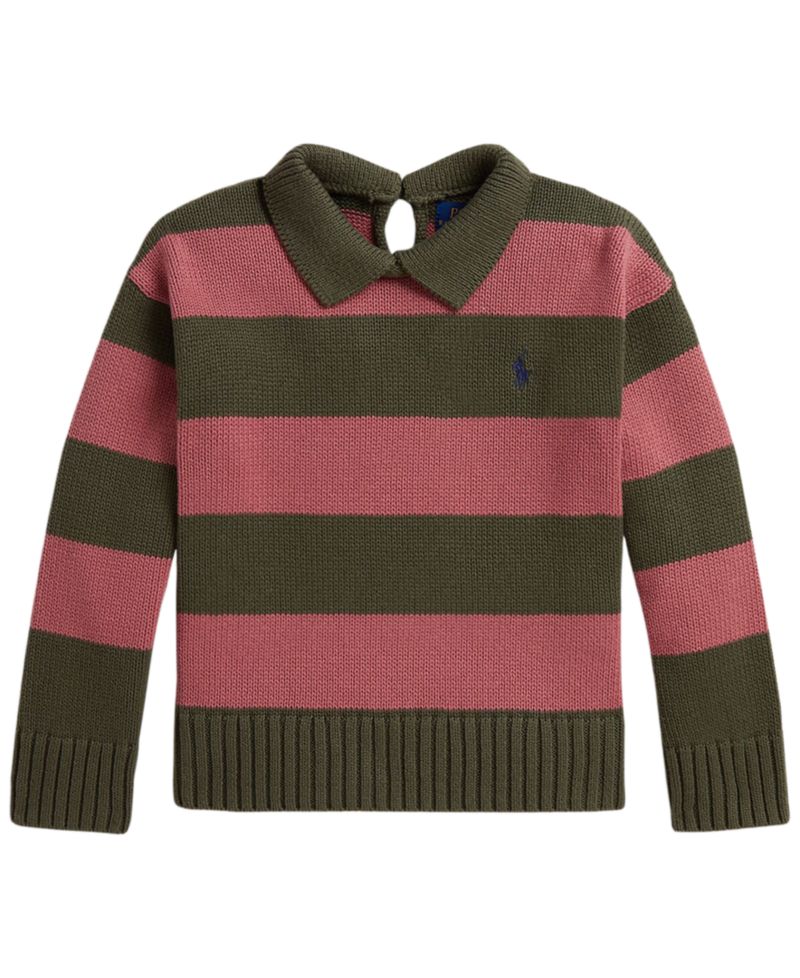 Girls' 2T-6X Striped Long-Sleeve Polo Sweater