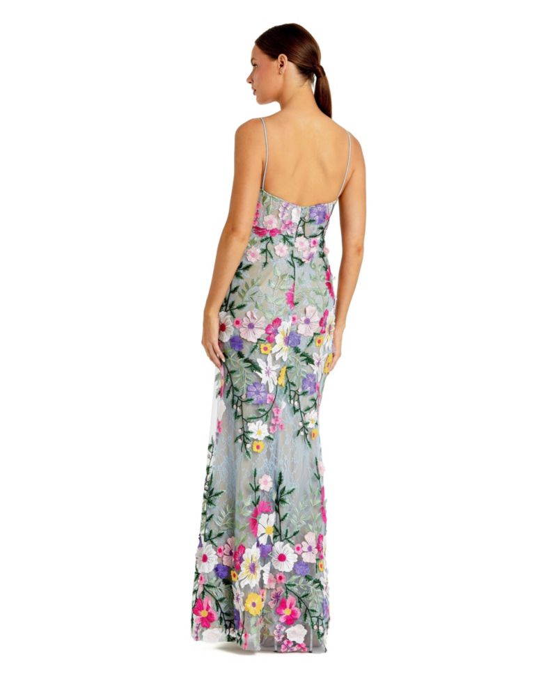 Petite Floral Embroidered Sleeveless Bustier Gown