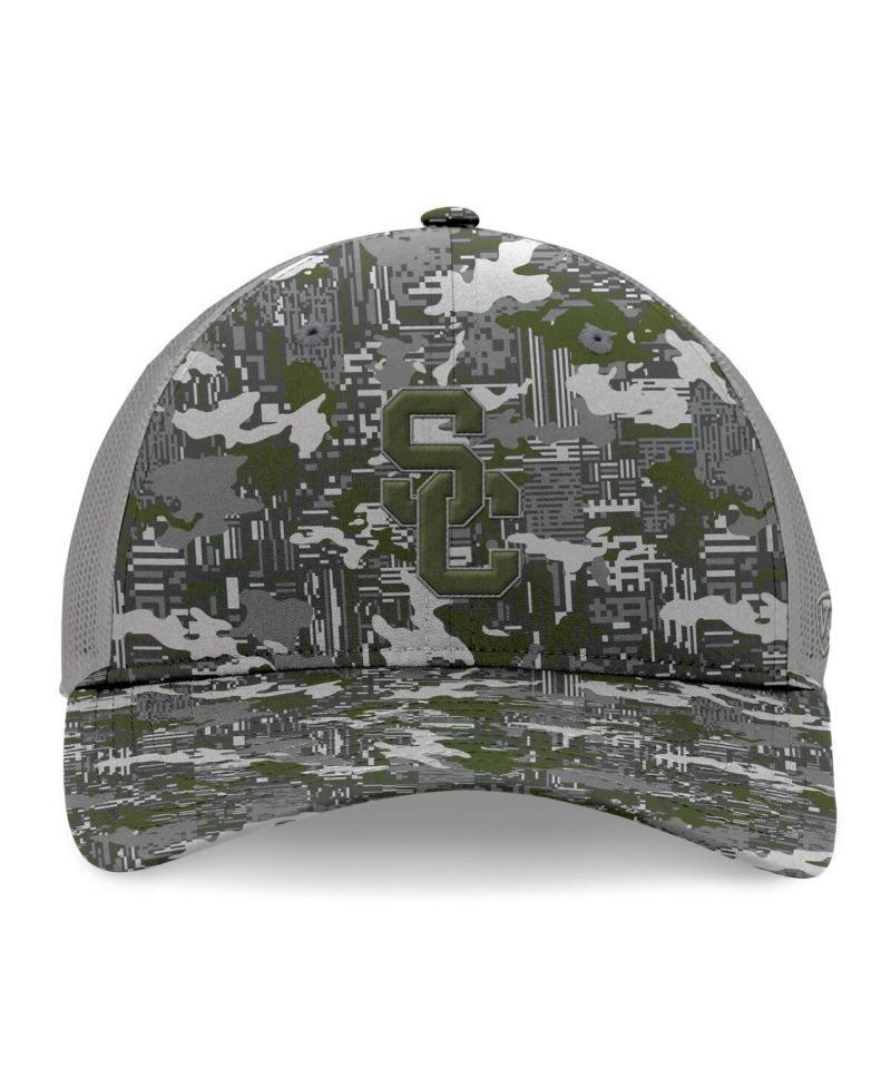 Men's Gray USC Trojans OHT Military Appreciation Pledge Trucker Camo Adjustable Hat