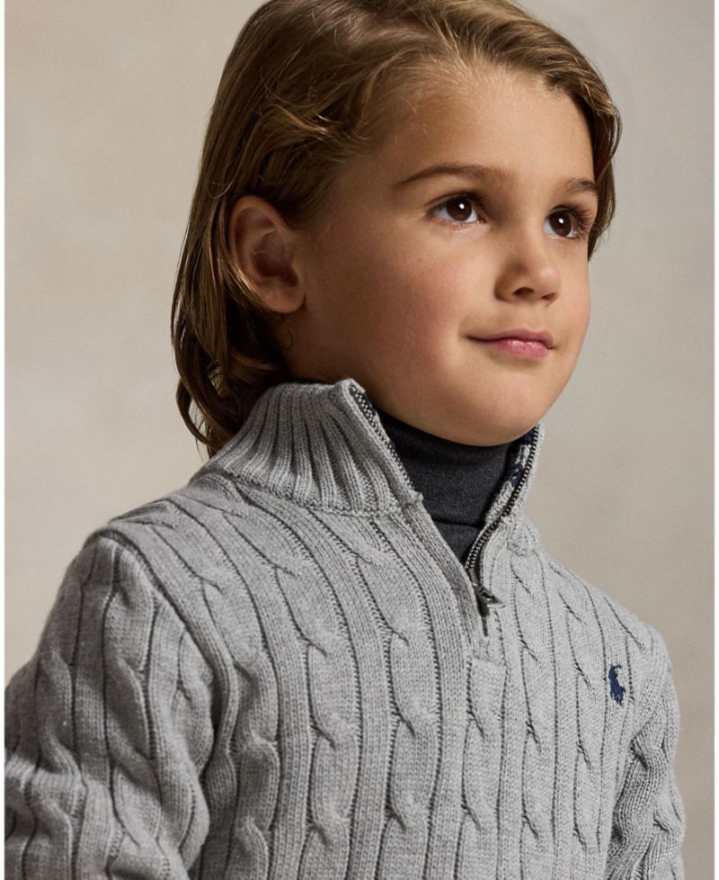 Boys 2-7 Cable-Knit Cotton Quarter-Zip Sweater