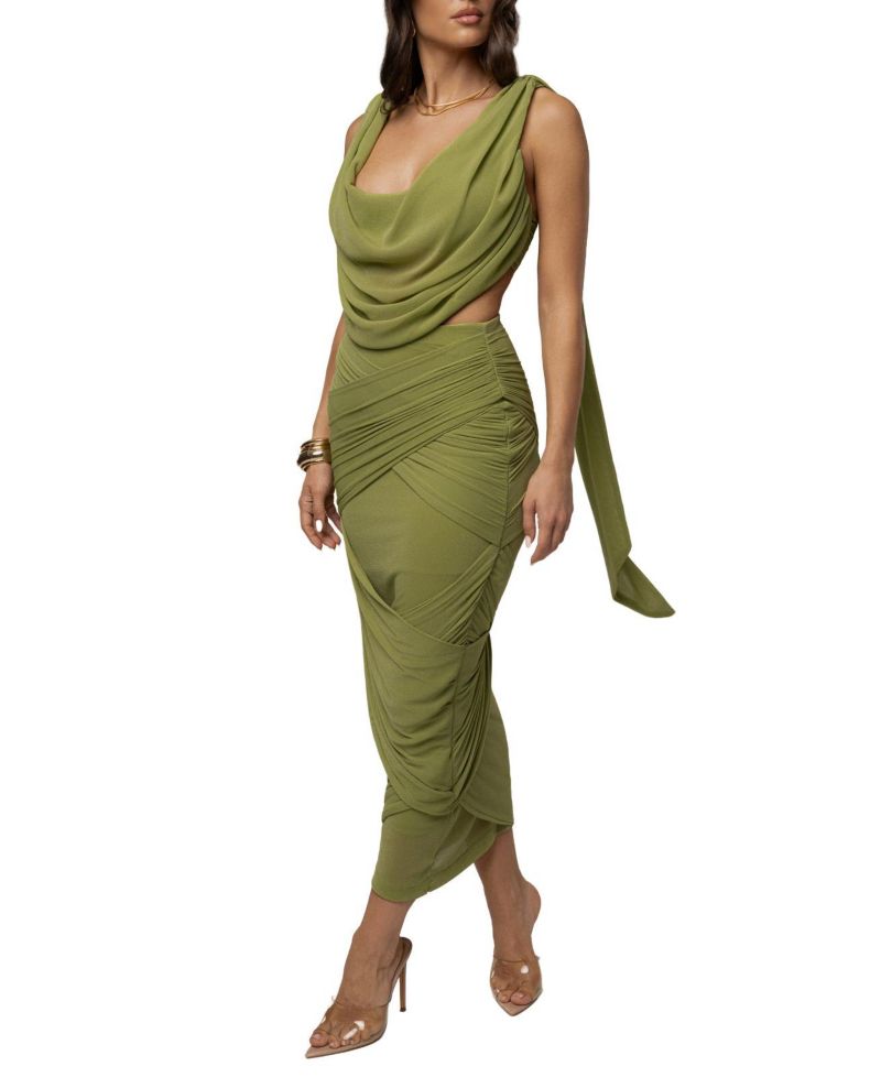 Women's Divine Drape Cowl Neck Draped Top and Skirt Set