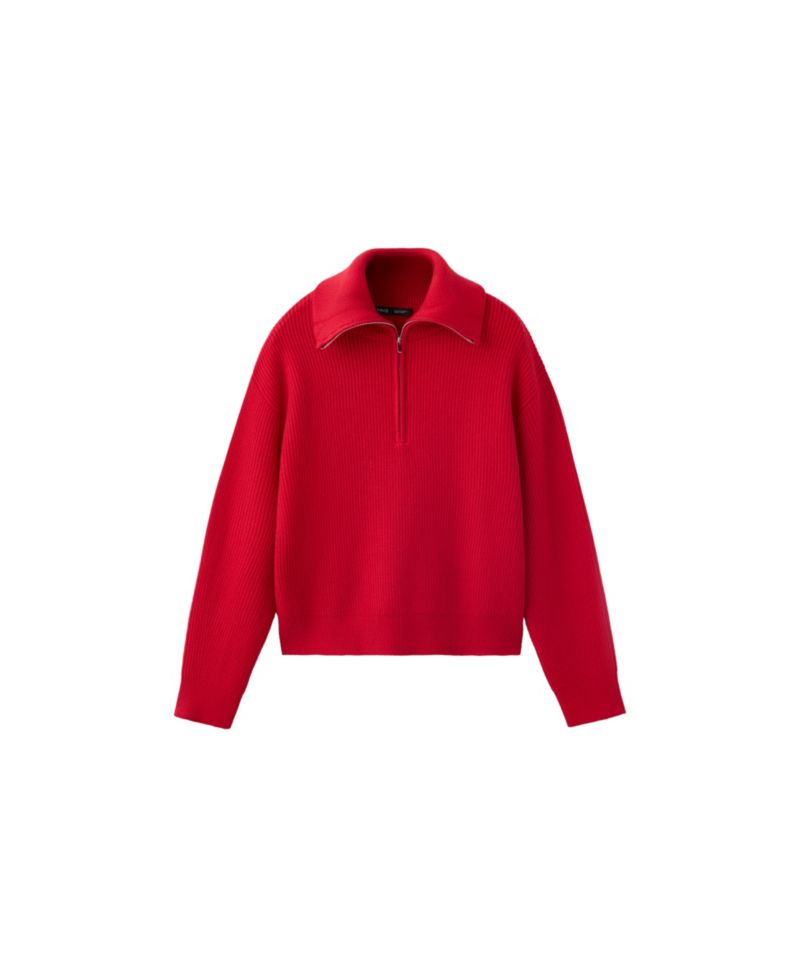 Women's Contrasting Zipper Collar Ribbed-Knit Sweater