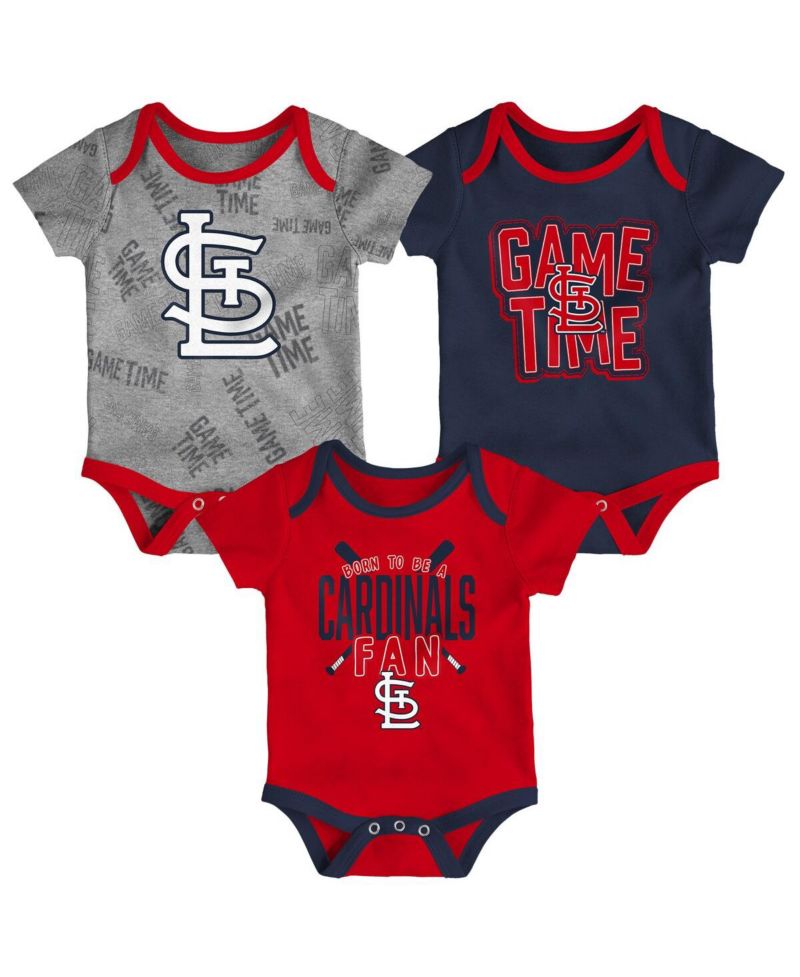 Newborn and Infant Boys and Girls St. Louis Cardinals Red, Navy, Heathered Gray Game Time Three-Piece Bodysuit Set