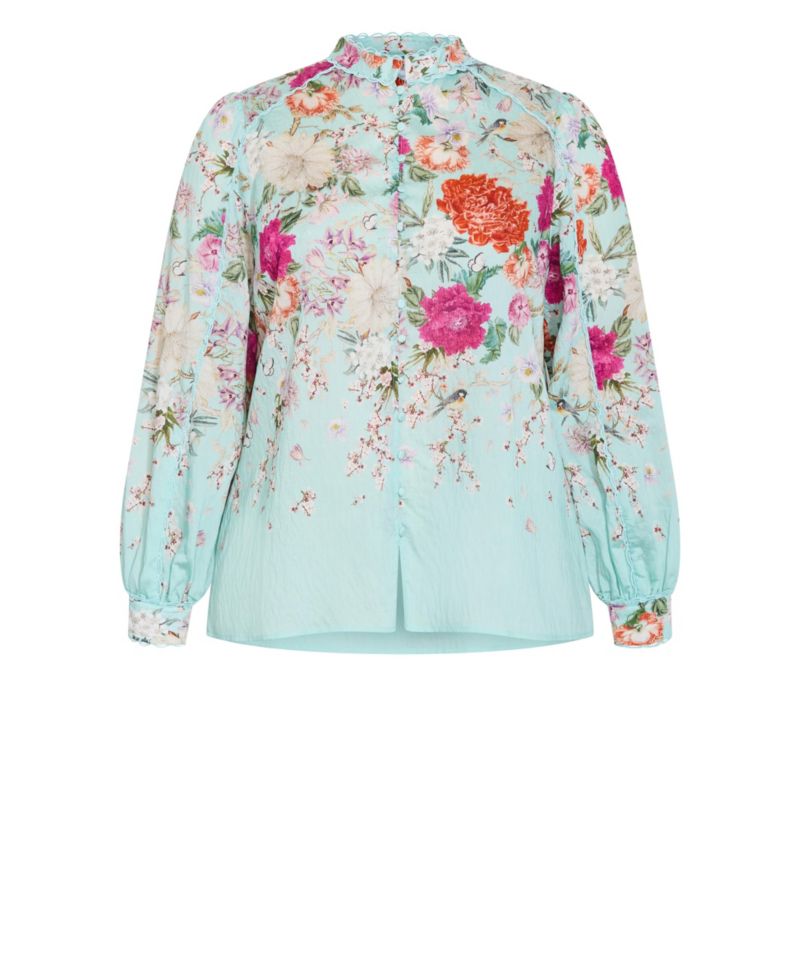 Plus Size Gianna Floral-Print High-Scallop-Trim Blouse