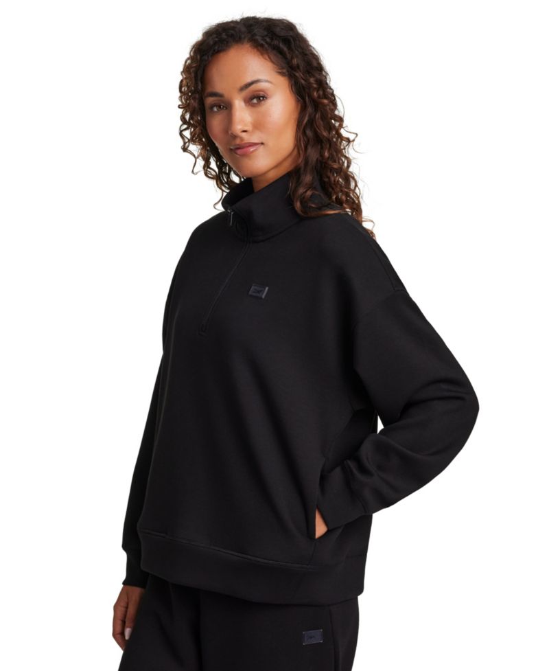 Women's Double Knit Cropped Half Zip Long-Sleeve Sweatshirt
