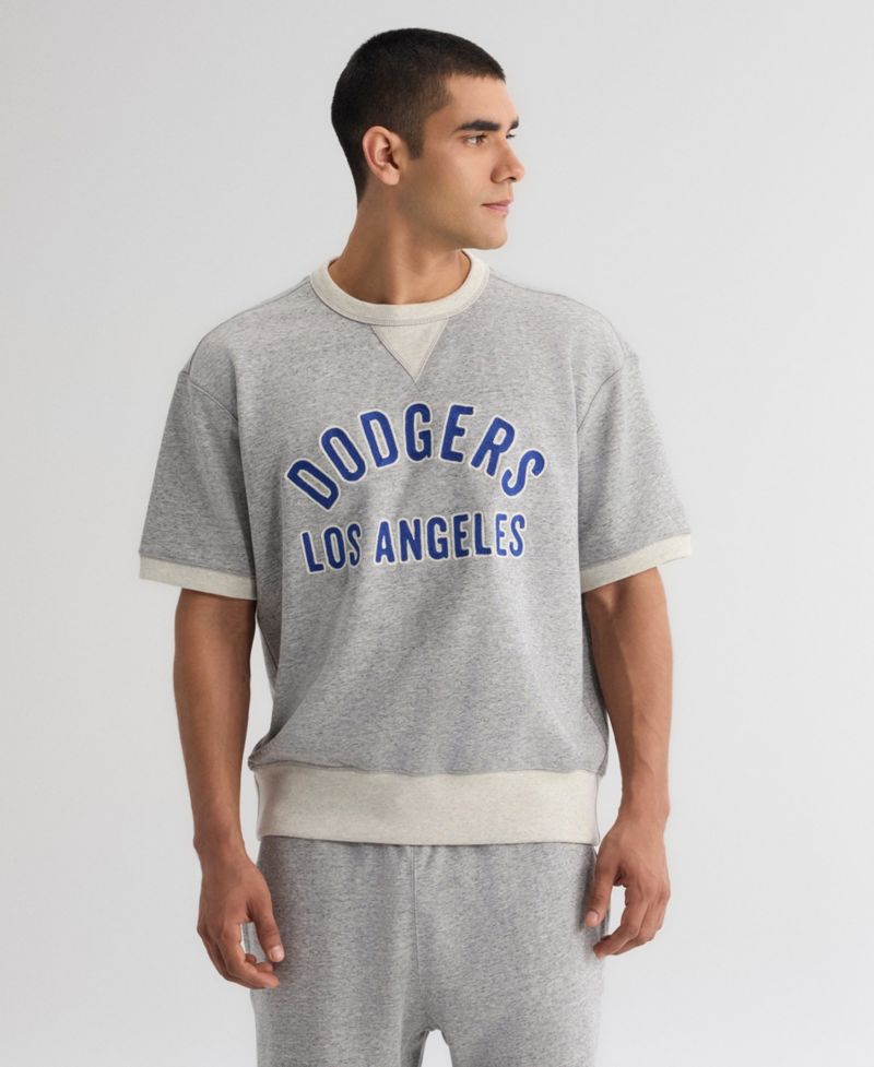 Men's Los Angeles Dodgers Iconic Relaxed-Fit Contrast V-Neck Pullover Sweatshirt