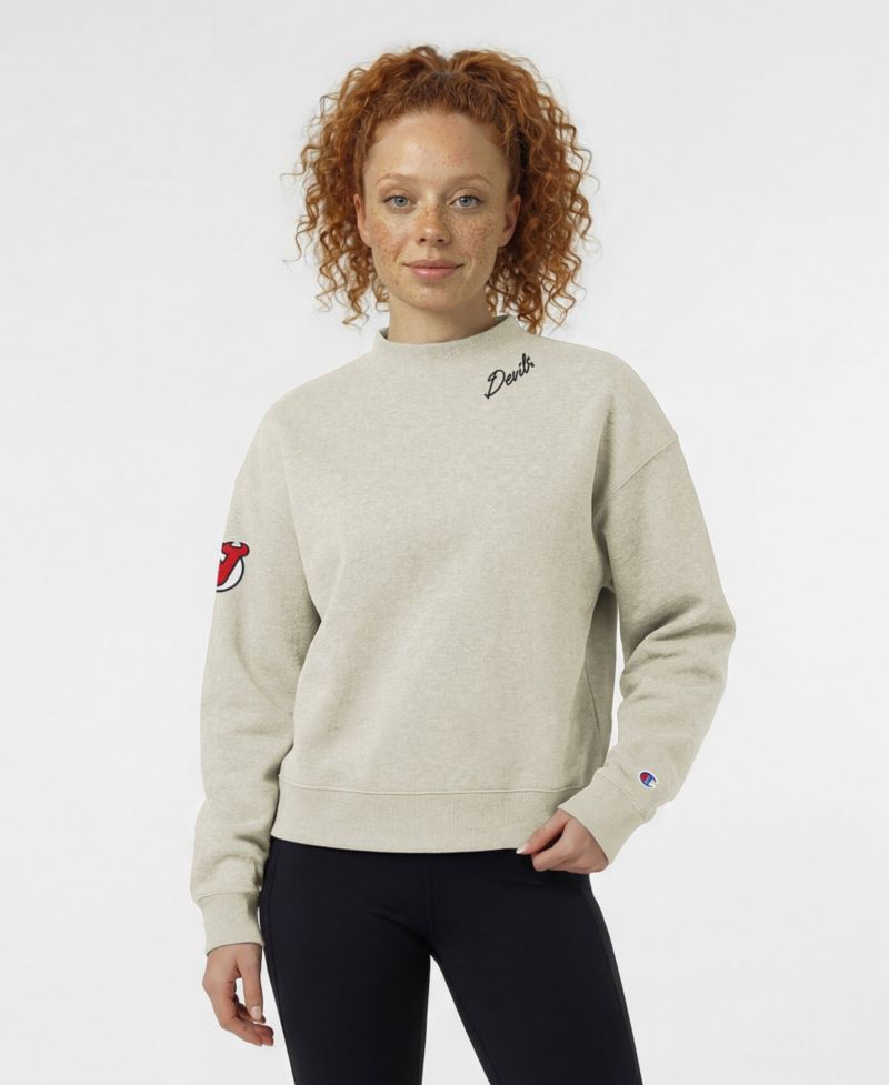 Women's New Jersey Devils Collar Script Triumph Fleece Pullover Crewneck Sweatshirt