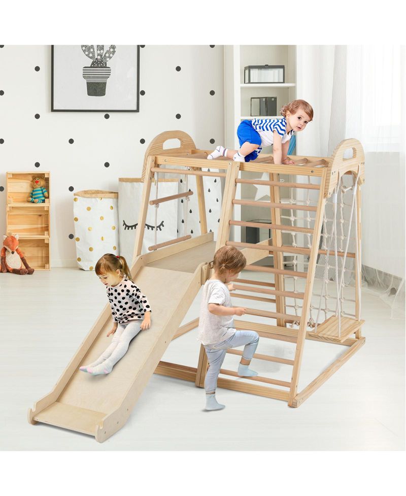 8-in-1 Kids Jungle Gym with Slide Monkey Bars and Climbing Frame