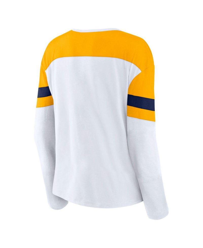 Women's White/Gold Nashville Predators Frozen Long Sleeve Notch Neck T-Shirt