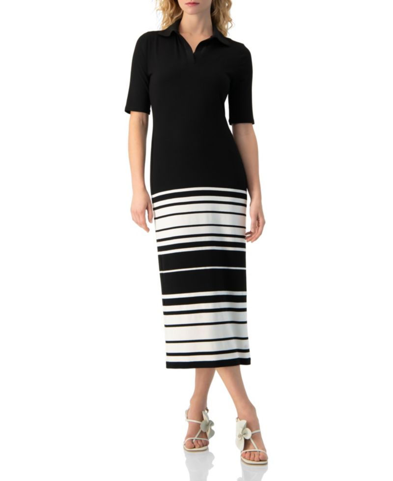 Women's Ribbed-Knit Colorblock-Stripe Fitted Midi Dress