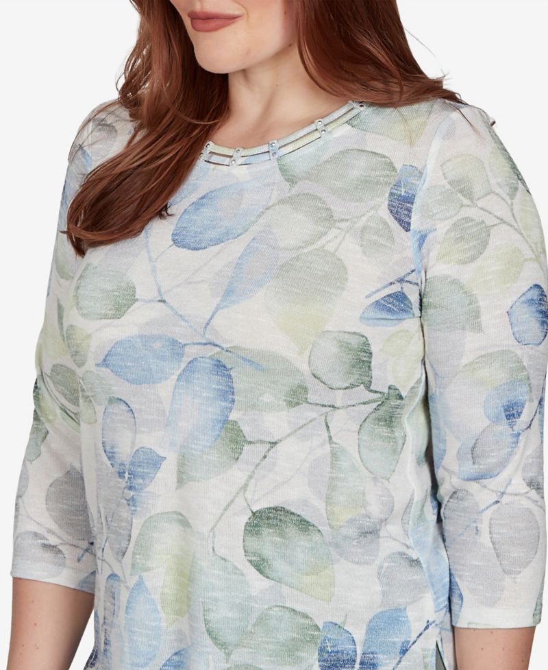 Women's Provence Watercolor Allover Leaf Print Top