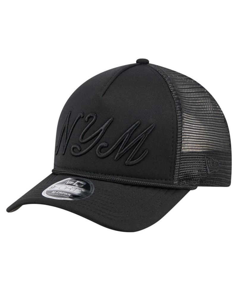 Men's Black New York Mets City Initial 9FORTY A-Frame M-Crown Adjustable Trucker Hat