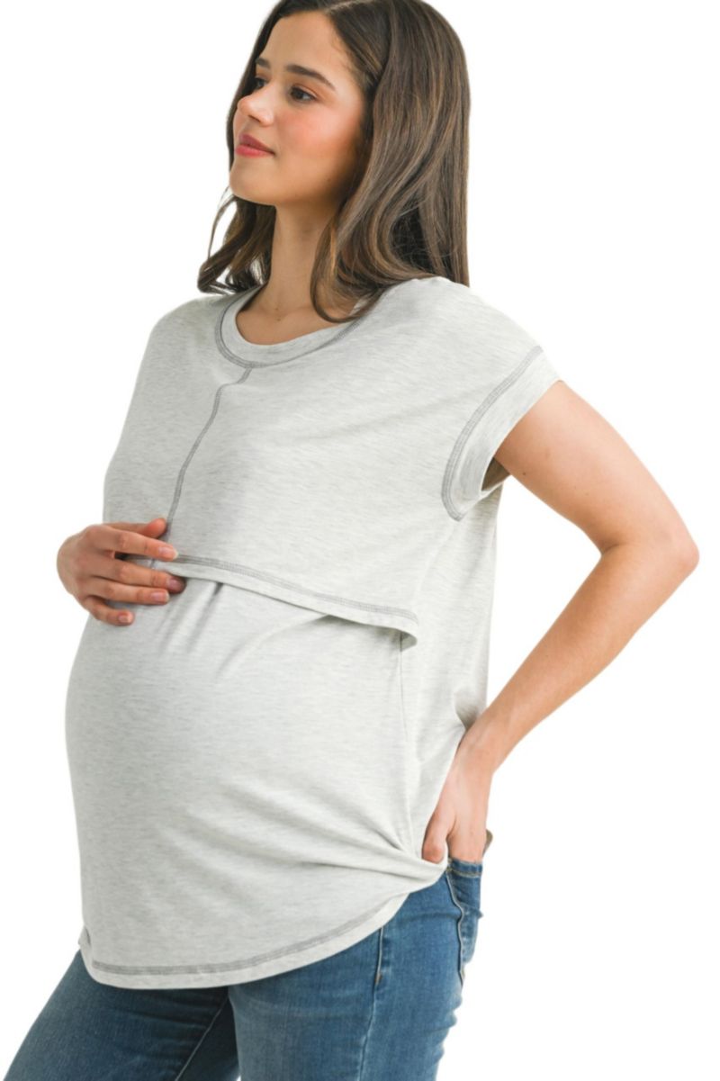 Maternity T-Shirt Relaxed Fit Short Sleeve Layered Nursing-Friendly