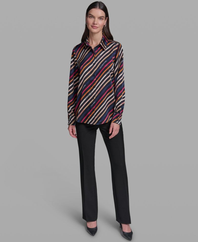 Women's Long-Sleeve Printed Collared Blouse