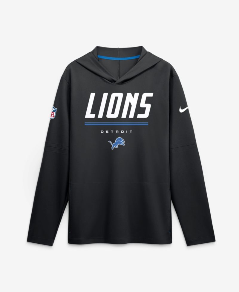 Men's Black Detroit Lions Sideline Lightweight Long Sleeve Hooded Dri-FIT T-Shirt