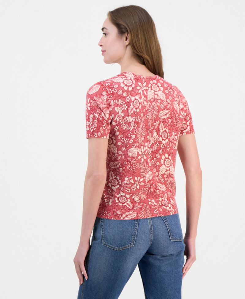 Women's Cotton Short-Sleeve Floral Sweater