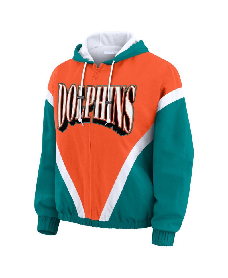 Women's Orange/Aqua Miami Dolphins Retro Crinkle Full-Zip Hoodie Windbreaker Jacket
