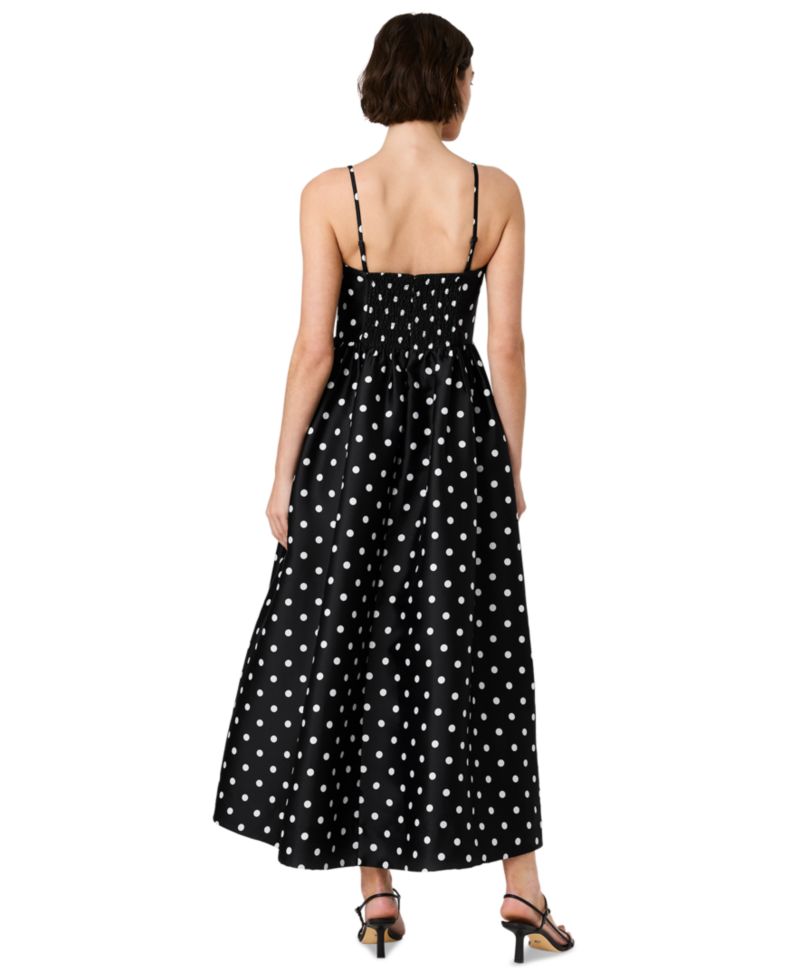 Women's Structured Taffeta Strapless Polka Dot Midi Dress