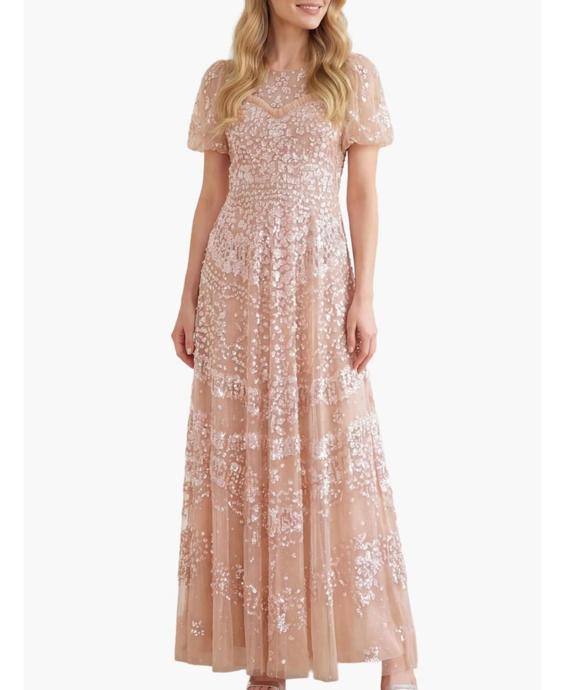 Women's Anais Sequin-Embroidery Sweetheart-Neck Short-Sleeve Gown