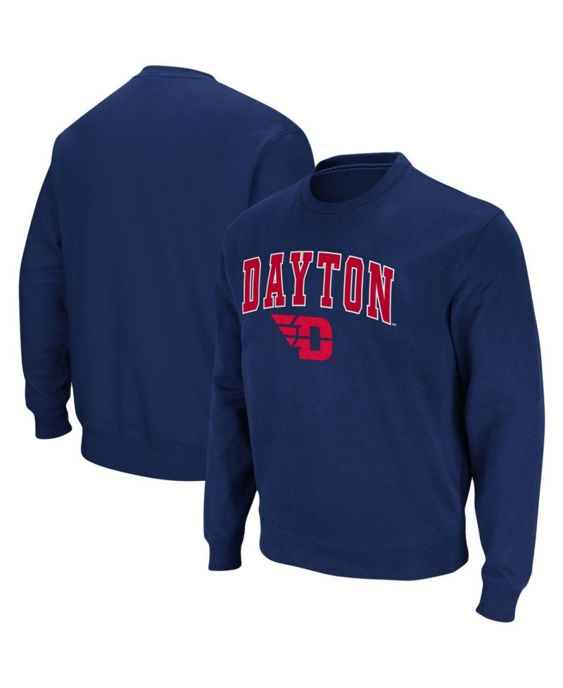 Men's Navy Dayton Flyers Arch and Logo Tackle Twill Pullover Sweatshirt