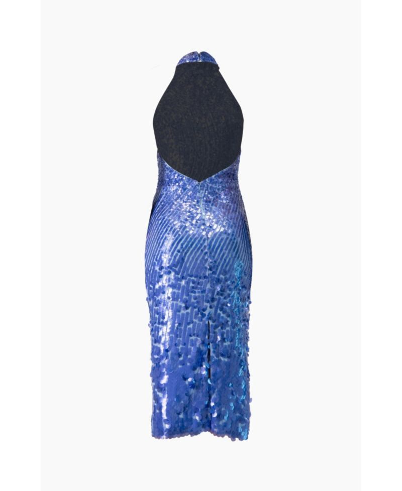Women's Halter Paillette Sequin Midi Dress With Open-Back