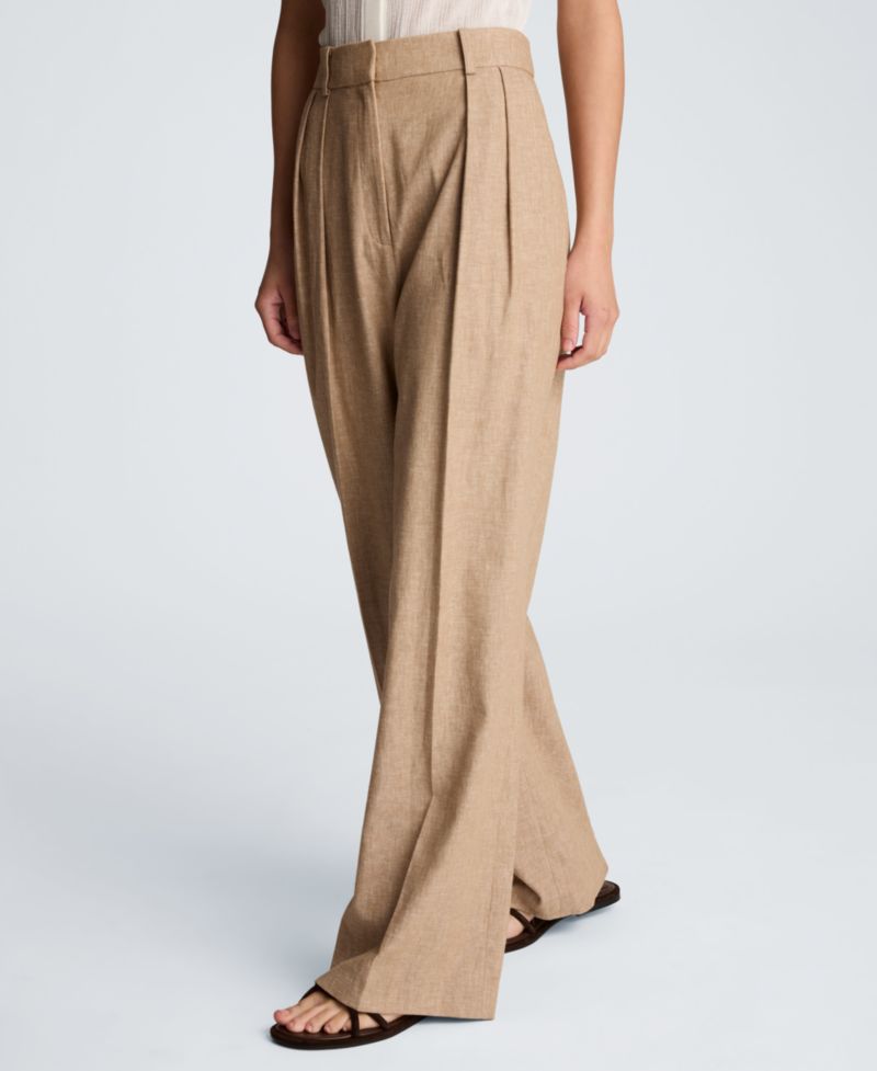 Women's Double Pleat Wide Leg Linen Blend Pants