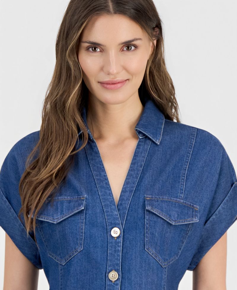 Women's Cinched-Waist Denim Shirtdress