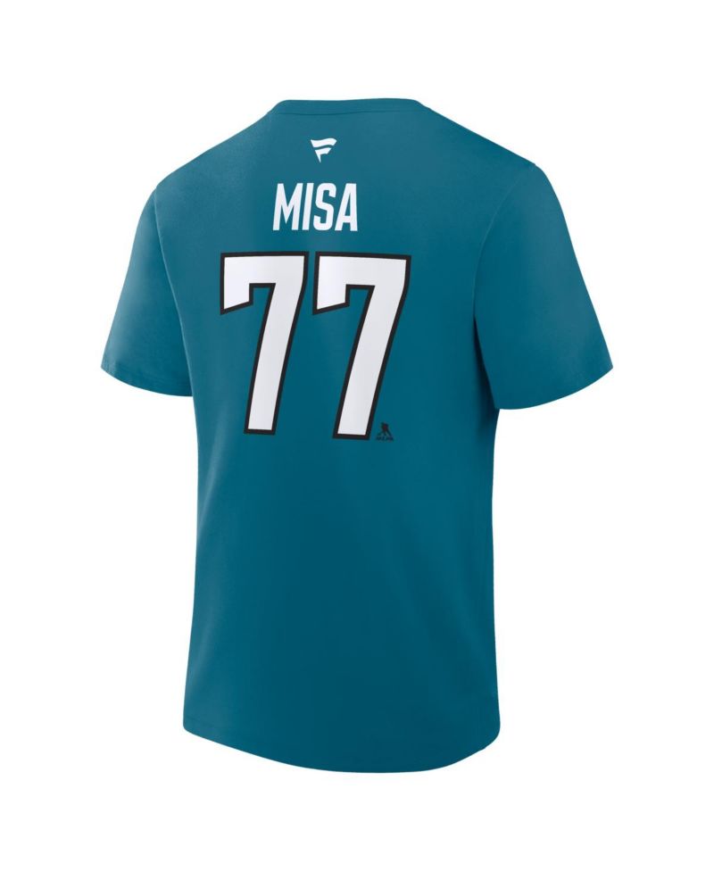 Men's Michael Misa Teal San Jose Sharks Authentic Stack Name & Number T-Shirt
