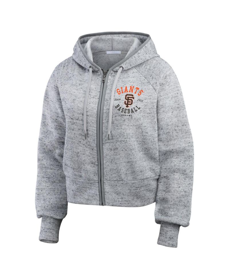 Women's Heather Gray San Francisco Giants Speckled Fleece Cropped Full-Zip Hoodie