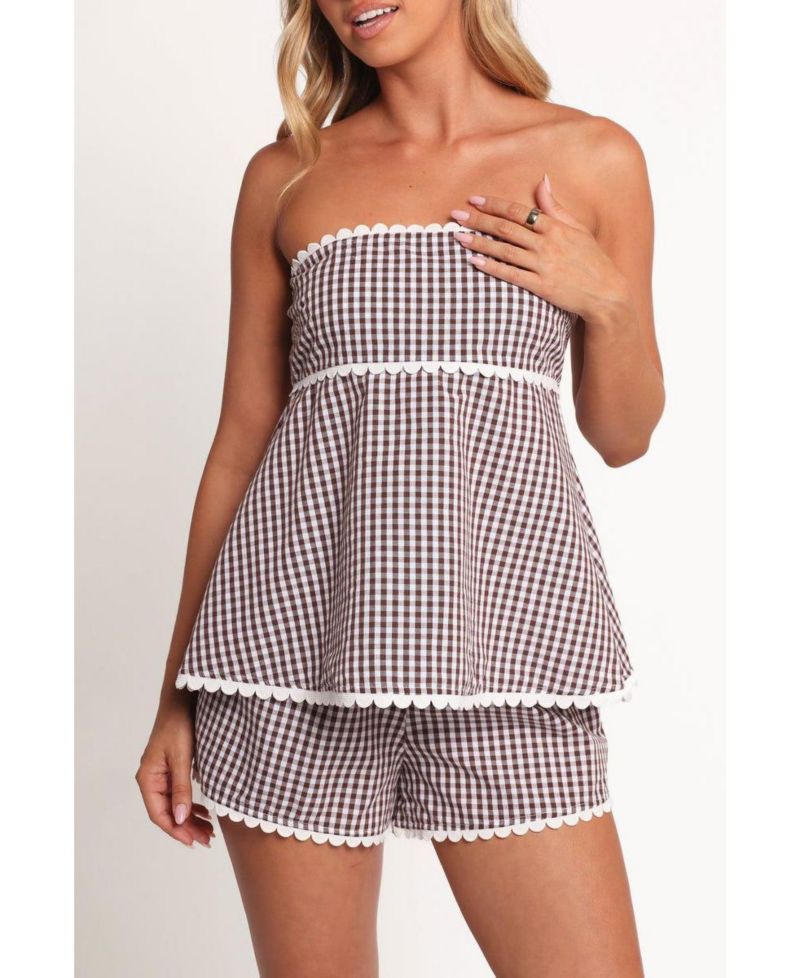 Women's Kyle Gingham High-Waisted Top and Shorts, 2-Piece Set