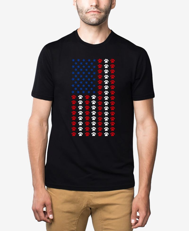 Men's Cotton/Poly Blend Word Art T-Shirt - Paw American Flag
