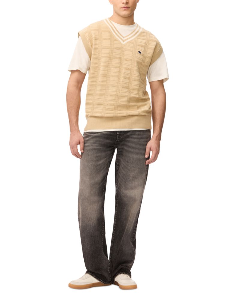 Men's Subtle Geometric Texture V-Neckline Sweater