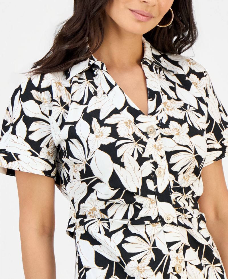 Petite Linen Buckle-Back Shirt-dress