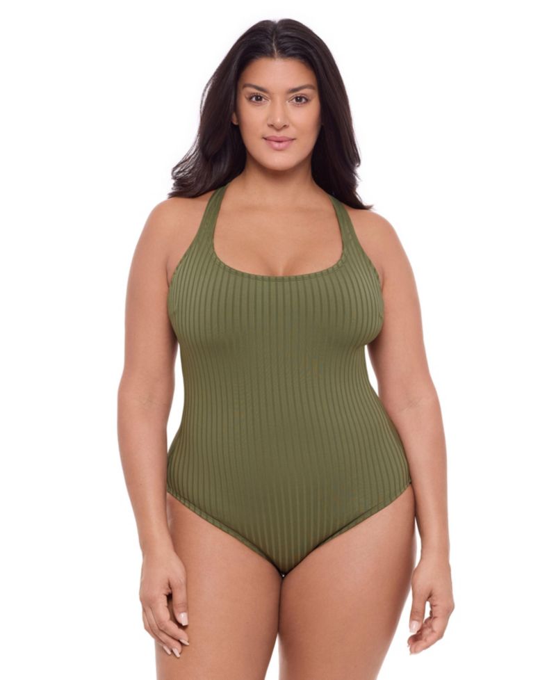 Women's Smoothing and Sculpting Ribbed Scoop-Neck Crossback One-Piece Swimsuit