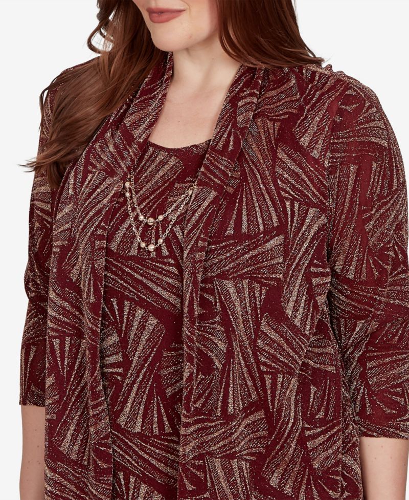 Women's Union Square Shimmer Abstract Two In One Top With Necklace