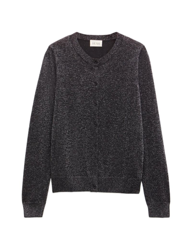 Women's Crew Neck Slim Fit Metallic Cardigan