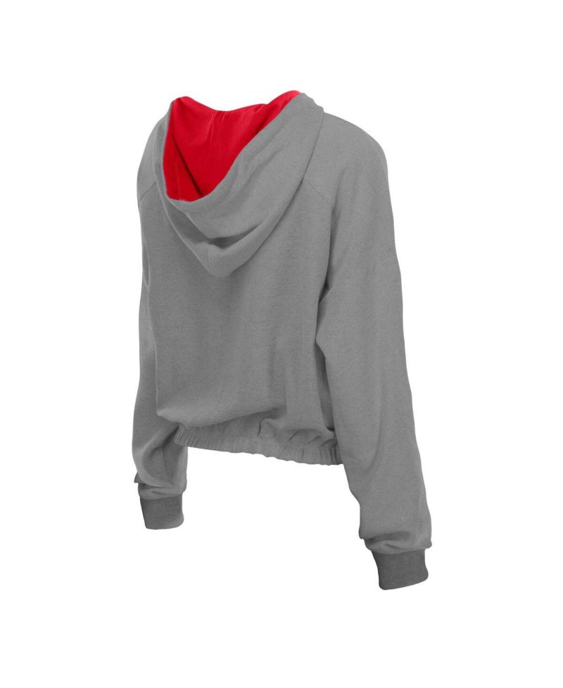 Women's Heather Gray St. Louis Cardinals Reversed Out French Terry Quarter-Zip Banded Crop Hoodie