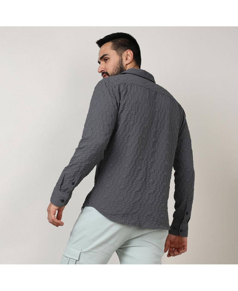 Men's Charcoal Grey Embossed Geometric Shirt