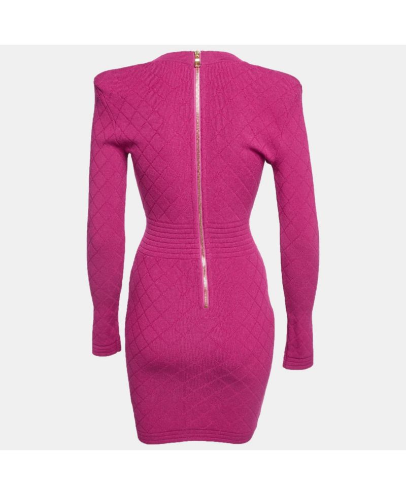 Women's Fuchsia Jacquard Knit Button Detail Mini Dress