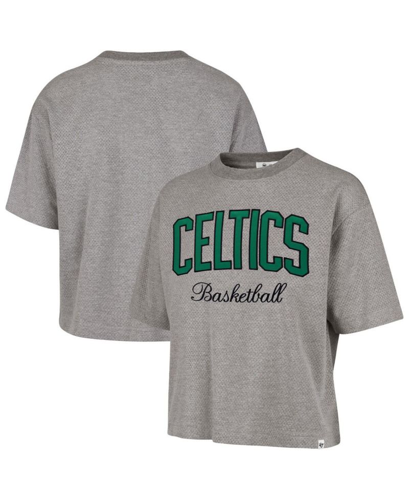 Women's Gray Boston Celtics Pivot Drop Needle Cropped T-Shirt