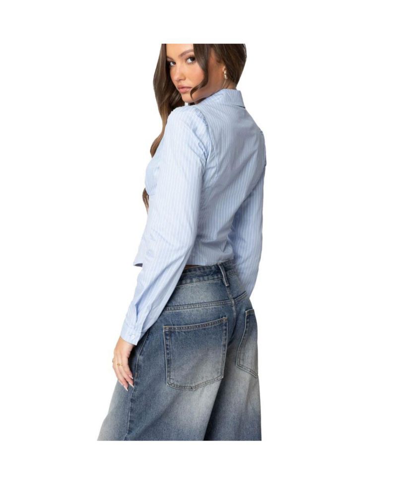 Women's Tailored Pinstripe Button Up Shirt