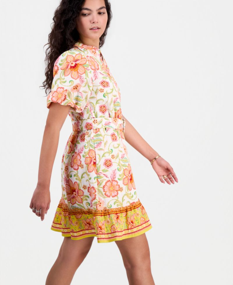 Women's Sun-Kissed Puff-Sleeve Shirt-Dress